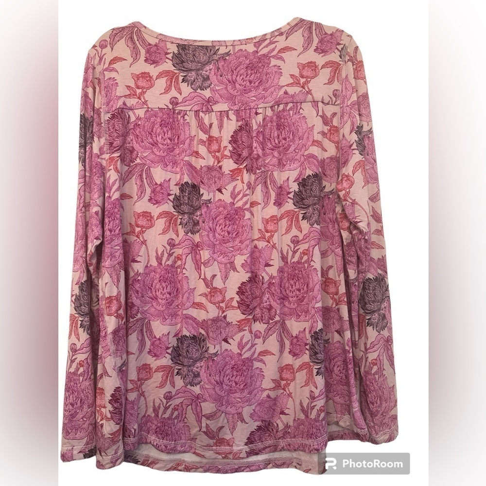 Soft surroundings large bamboo viscose spandex floral long sleeve Henley pastel - Picture 5 of 7